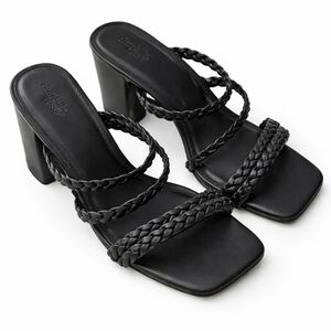 Charlotte Russe Black Braided Block Heel Sandals
